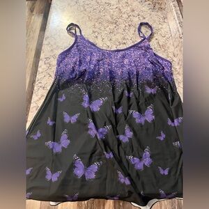 Black & Purple Butterfly swim top